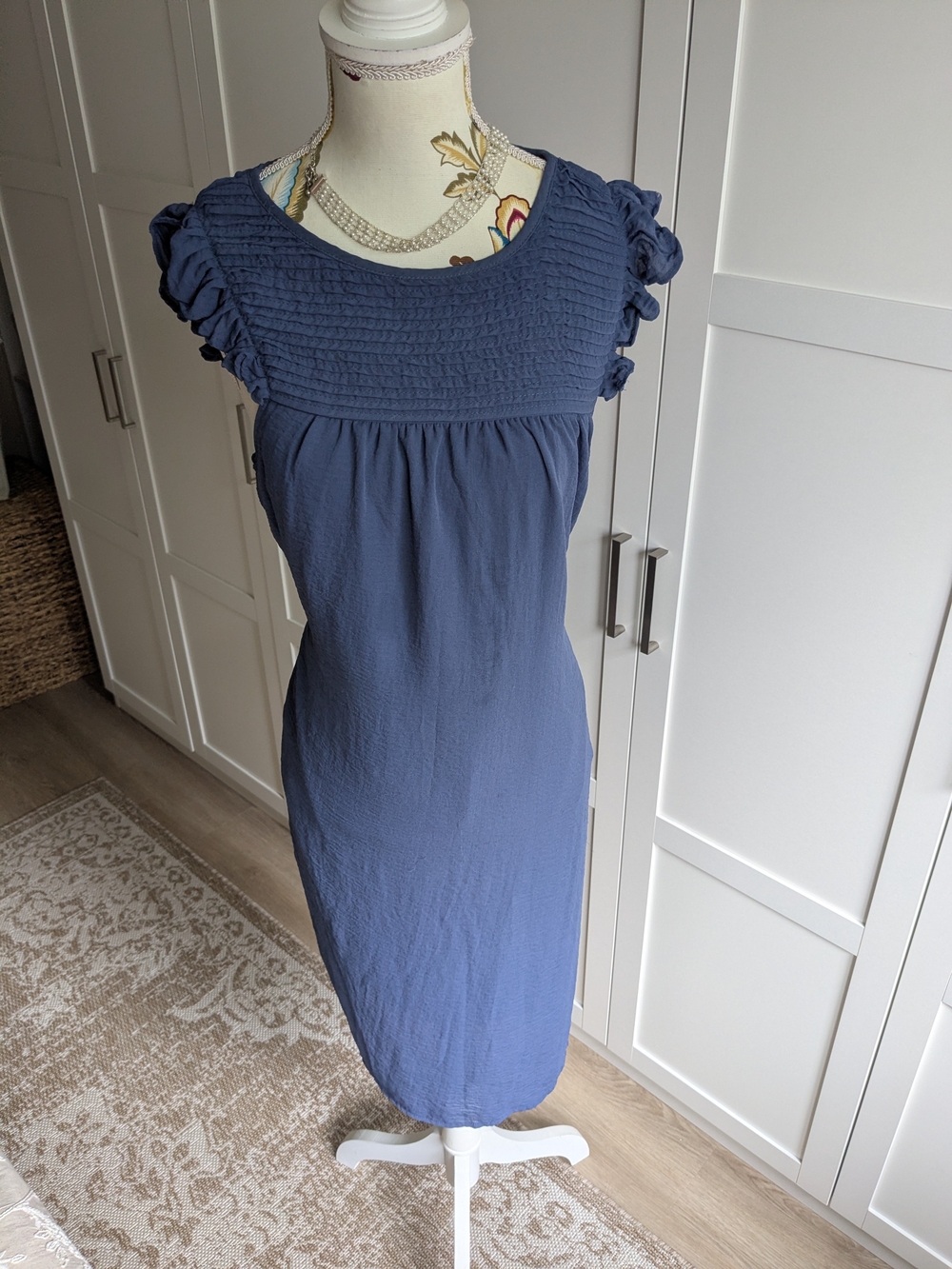 H&M Slate Blue Smocked-Yoke Midi Dress